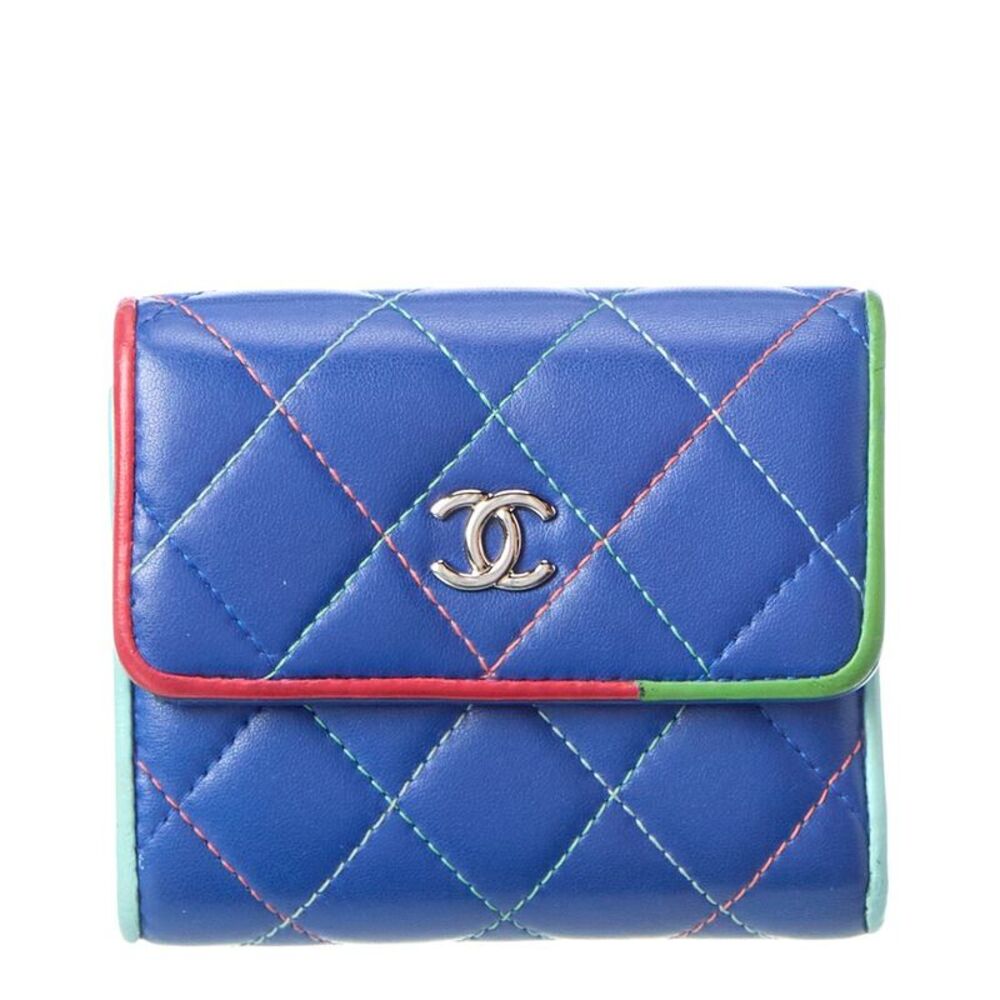 Chanel Blue Multi Quilted Lambskin Leather Compact Wallet (Authentic Pre-Loved)